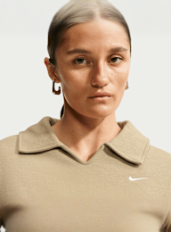 Nike  , Studio Fleece Medium Weight Oversized Crop Polo, beige, Image 3 of 5