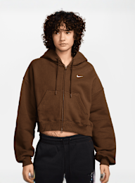 Nike  , Studio Fleece Oversized Cropped Full-Zip Hoodie, brown, Image 1 of 3