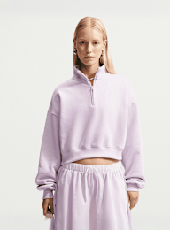 Nike, Studio Fleece Medium Weight Oversized 1/4-Zip Cropped Top, Pink, Image 1 of 4