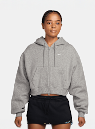 Nike  , Studio Fleece Mid Waist Oversized Crop Full Zip Hoodie, grey, Image 1 of 3