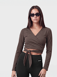 aim'n, Shape Seamless Wrap Long Sleeve, brown, Image 1 of 4