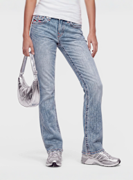 True Religion, Becca Midrise Bootcut Big T Flap, blue, Image 1 of 4