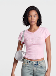 True Religion, Embroidered Washed Rib Baby Tee, Pink, Image 1 of 4