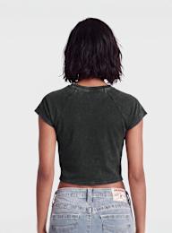 True Religion, Embroidered Washed Rib Baby Tee, grey, Image 2 of 4