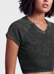 True Religion, Embroidered Washed Rib Baby Tee, grey, Image 3 of 4