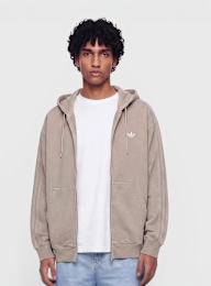 adidas Originals, Washed Full Zip Oversized Hoodie, brown, Image 1 of 4