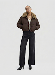 Urban Classics, Ladies Cropped Fake Fur Collar Jacket, brown, Image 4 of 4