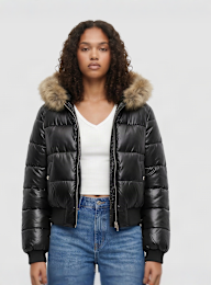 Urban Classics, Bomber Fake Fur Hooded Jacket, black, Image 1 of 4
