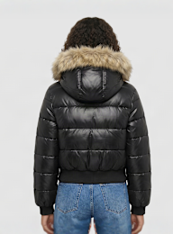 Urban Classics, Bomber Fake Fur Hooded Jacket, black, Image 2 of 4