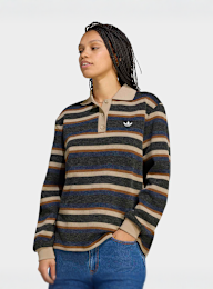 adidas Originals, Stripe Knitted Polo, black, Image 1 of 4