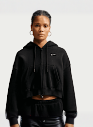 Nike  , Studio Fleece Medium Weight Oversized Crop Full Zip Hoodie, black, Image 1 of 5