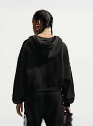 Nike  , Studio Fleece Medium Weight Oversized Crop Full Zip Hoodie, black, Image 2 of 5