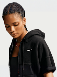 Nike  , Studio Fleece Medium Weight Oversized Crop Full Zip Hoodie, black, Image 3 of 5