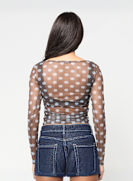 Decibel, Polka Dot Mesh Longsleeve, brown, Image 2 of 3