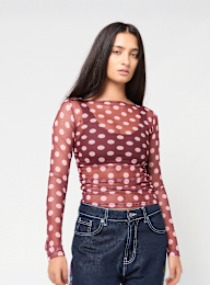 Decibel, Polka Dot Mesh Longsleeve, red, Image 1 of 3