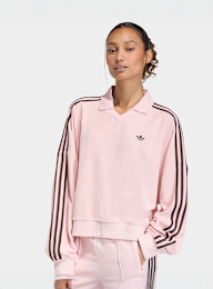 adidas Originals, Terry Towel V Neck Long Sleeves Polo Shirt, Pink, Image 1 of 5