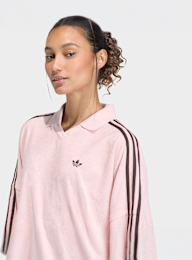 adidas Originals, Terry Towel V Neck Long Sleeves Polo Shirt, Pink, Image 3 of 5