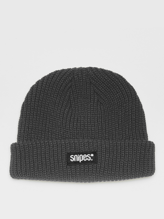 SNIPES, Woven Label Fisherman Beanie charcoal, grijs, Afbeelding 1 van 2