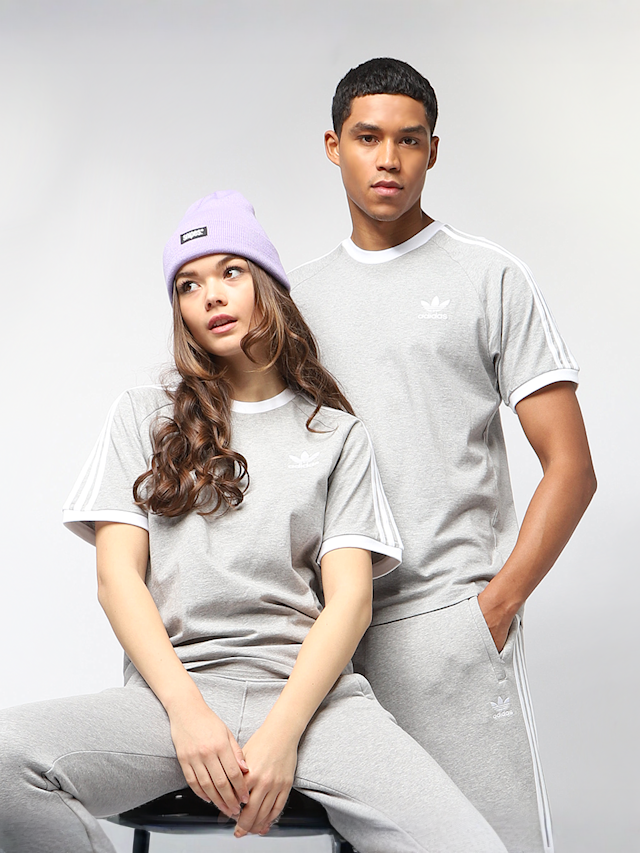 adidas Originals, 3-Stripes Tee medium grey heather, grey, Image 1 of 5