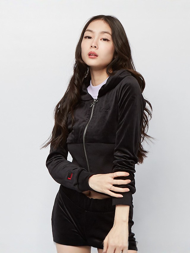 FUBU, Signature Velours Zip Hoodie, zwart, Afbeelding 1 van 5