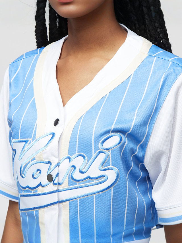 Karl Kani, College Block Pinstripe Baseball Jersey Shirt, blauw, Afbeelding 3 van 4