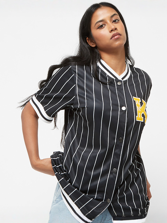 Karl Kani, Retro Patch Pinstripe Baseball Shirt, zwart, Afbeelding 1 van 5