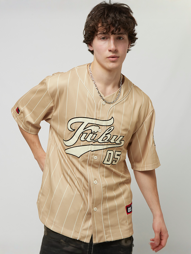 FUBU, Varsity Multicolor Pinstripe Baseballjersey, beige, Afbeelding 1 van 7