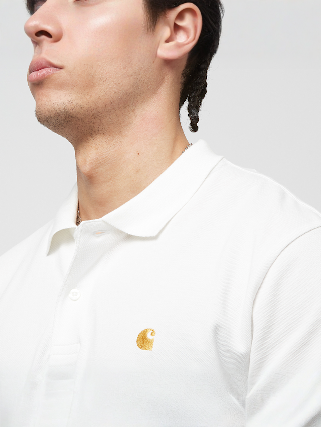 Carhartt WIP, S/S Chase Pique Polo, wit, Afbeelding 3 van 4