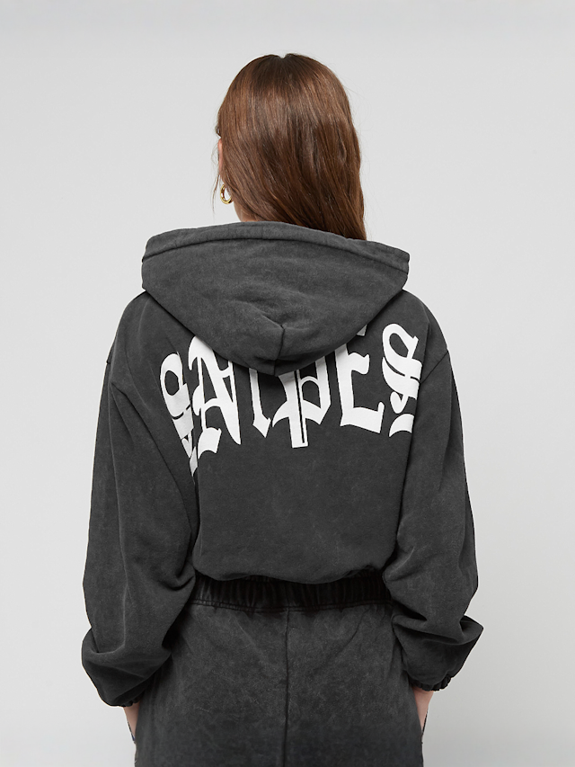 SNIPES, Large Old English Logo Washed Oversized Cropped Zip Hoodie, zwart, Afbeelding 2 van 5