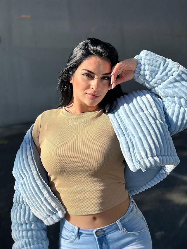 Karl Kani, OG Fuzzy Corduroy Short Puffer Jacket, blue, Image 6 of 6