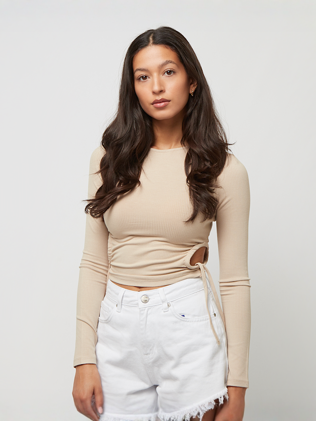 Sixth June, Long Sleeve Rib Crop Top W/ Side Rush, beige, Afbeelding 1 van 6