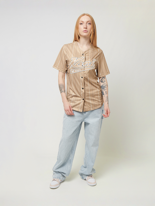 Karl Kani, Varsity Tonal Pinstripe Baseball Shirt light blue, beż, Obraz 4 z 4