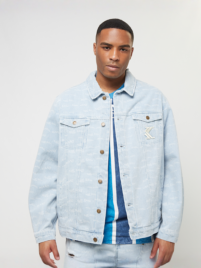 Karl Kani, OG Denim Wavy Print Trucker Jacket, blue, Image 1 of 5
