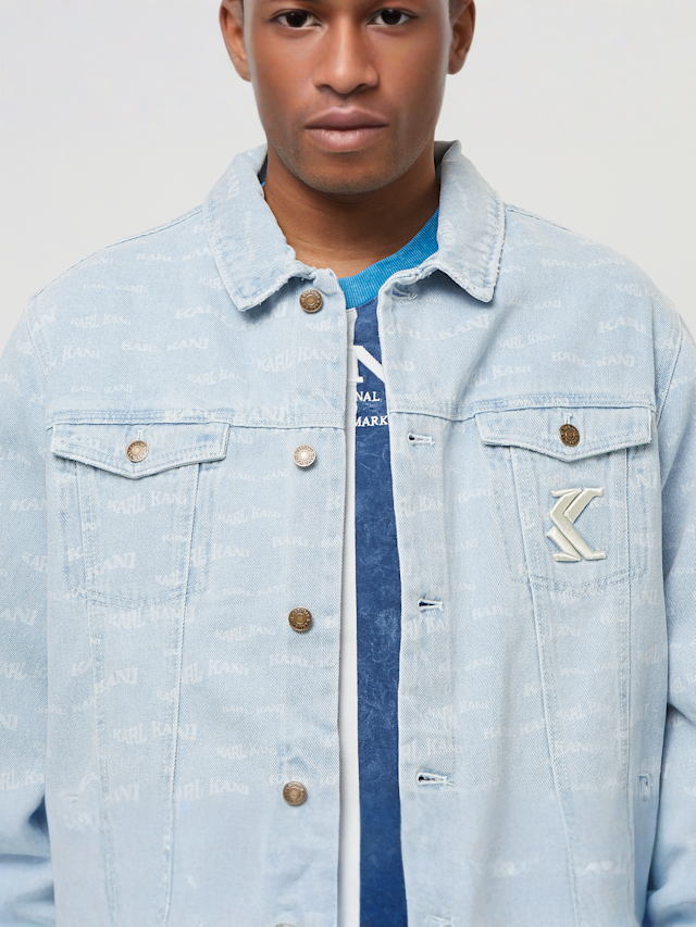 Karl Kani, OG Denim Wavy Print Trucker Jacket, blue, Image 3 of 5
