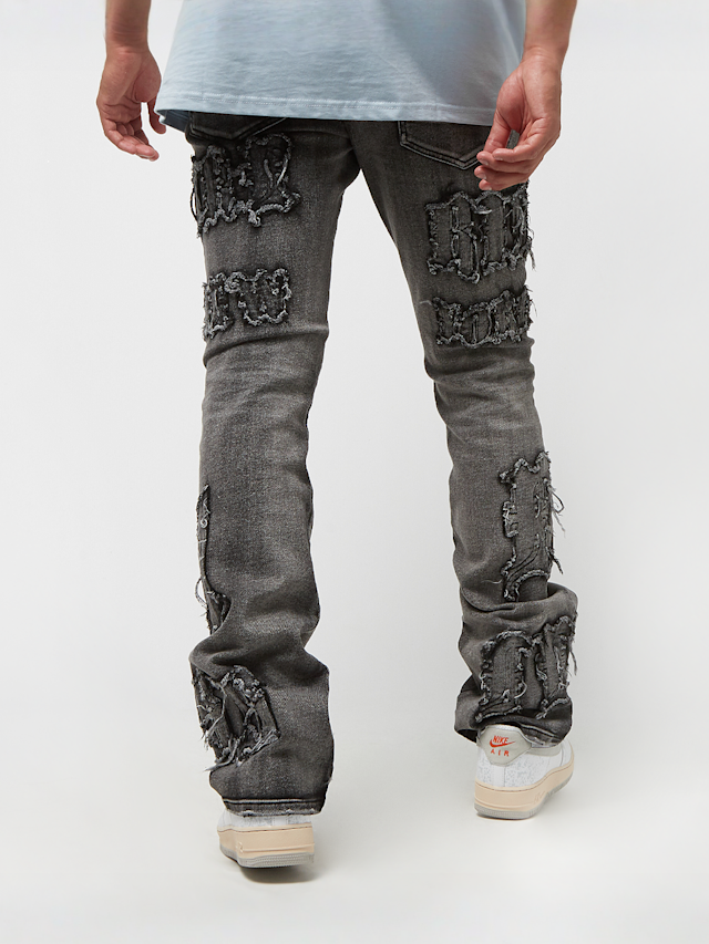 Smoke Rise, Letter Applique Jeans, zwart, Afbeelding 2 van 6