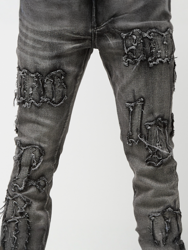 Smoke Rise, Letter Applique Jeans, zwart, Afbeelding 5 van 6