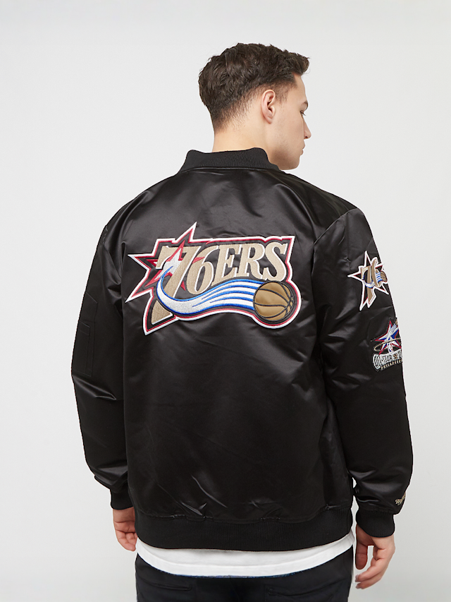 Mitchell & Ness, NBA Lightweight Satin Bomber Philadelphia 76ers, black, Image 1 of 7