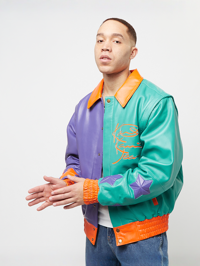 Karl Kani, Metal Plate Block Leather College Jacket, multi-colour, Image 1 of 7