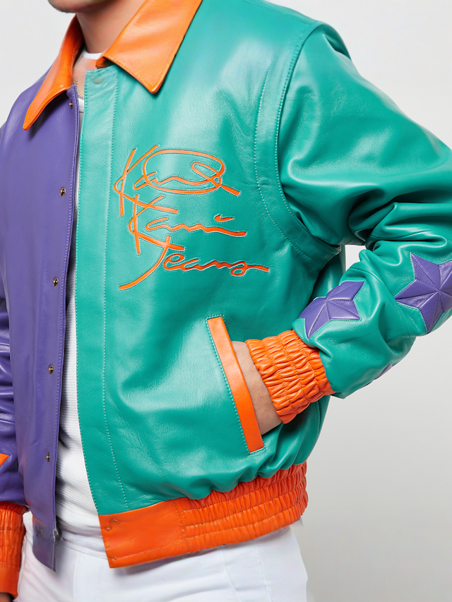 Karl Kani, Metal Plate Block Leather College Jacket, multi-colour, Image 5 of 7