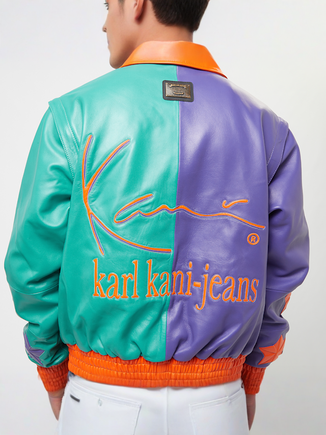 Karl Kani, Metal Plate Block Leather College Jacket, multi-colour, Image 6 of 7