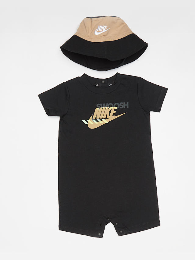 Nike, Sportswear PE Romper Bucket Hat Set 9 months (2 Piece), czarny, Obraz 1 z 6