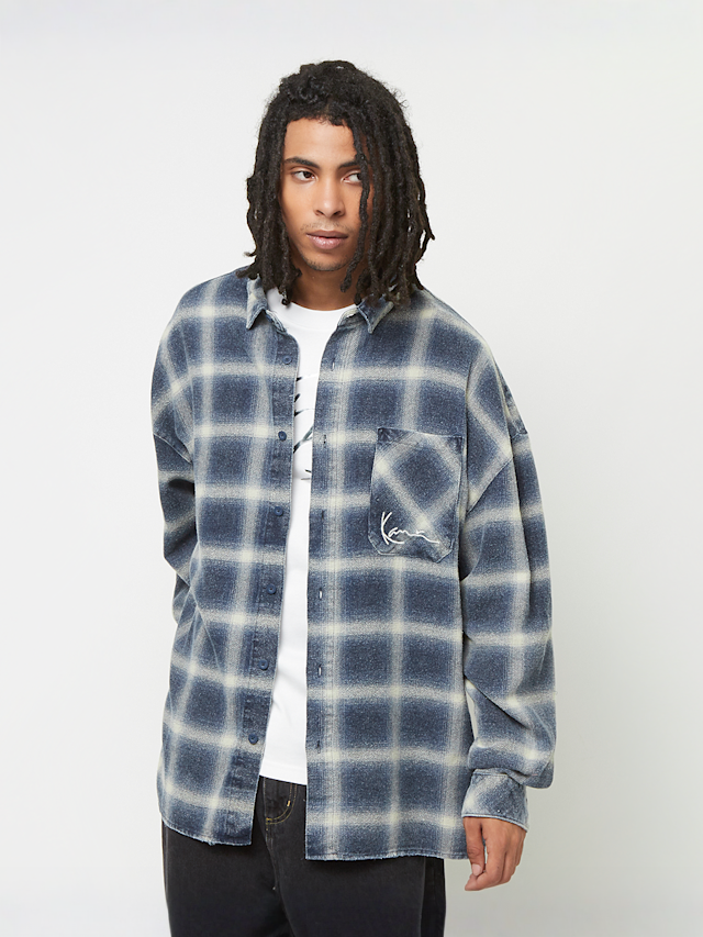 Karl Kani, Small Signature Distressed Check Overshirt, blue, Image 2 of 5