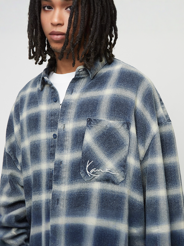 Karl Kani, Small Signature Distressed Check Overshirt, blue, Image 3 of 5