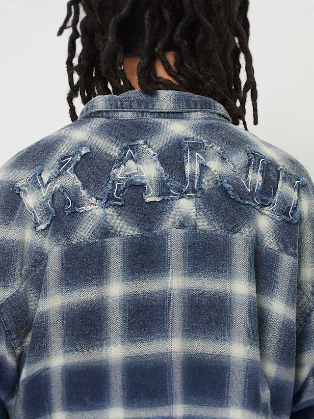 Karl Kani, Small Signature Distressed Check Overshirt, blue, Image 4 of 5