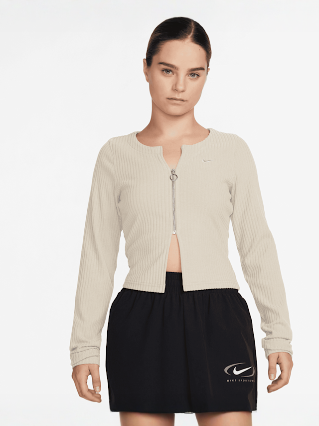 Nike, Sportswear Chill Knit Rib Full-Zip Cardigan, beige, Image 1 of 3
