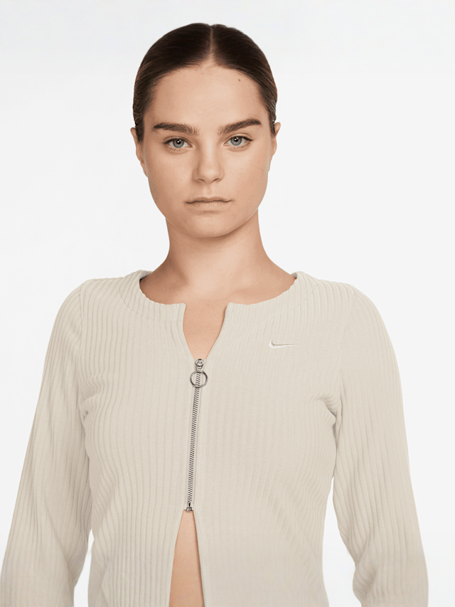 Nike, Sportswear Chill Knit Rib Full-Zip Cardigan, beige, Image 3 of 3