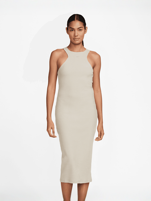 Nike, Sportswear Chill Knit Rib Midi Dress, beige, Afbeelding 1 van 3