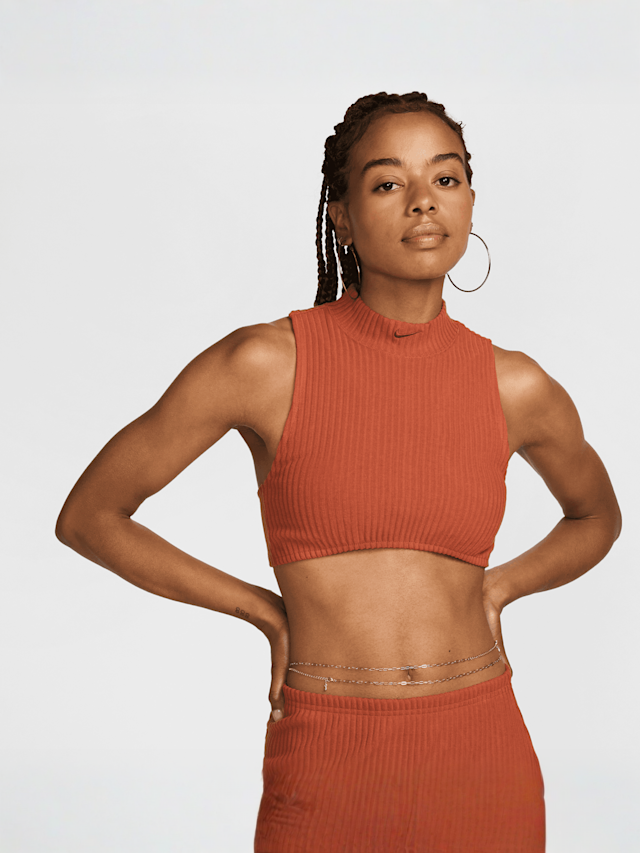 Nike, Sportswear Chill Knit Rib Crop Tank, orange, Image 1 of 5