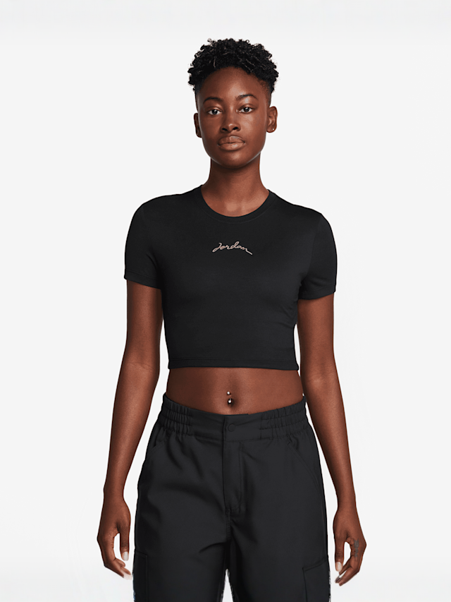Jordan, Short Sleeve Graphics Slim Crop Tee, black, Image 1 of 3