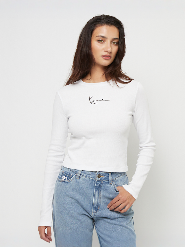 Karl Kani, Small Signature Short Rib LS, wit, Afbeelding 1 van 4